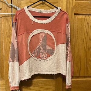 POL Patchwork Peace Sweatshirt - Red and Cream
